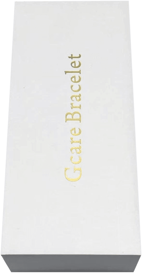 The closed white GCARE bracelet box with the gold-foil lettering "Gcare Bracelet" on the lid
